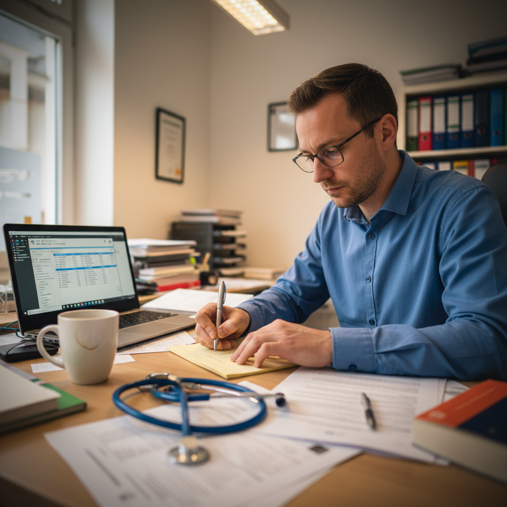 Arzt am Schreibtisch nach dem Patiententermin